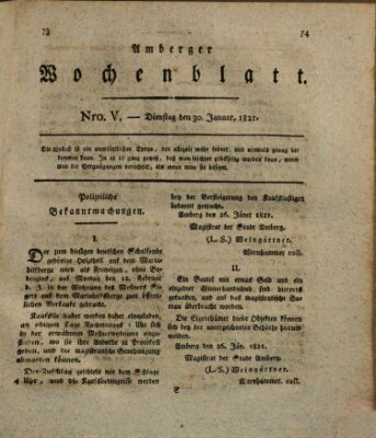Amberger Wochenblatt (Oberpfälzisches Wochenblat) Dienstag 30. Januar 1821