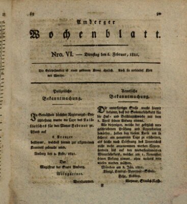 Amberger Wochenblatt (Oberpfälzisches Wochenblat) Dienstag 6. Februar 1821