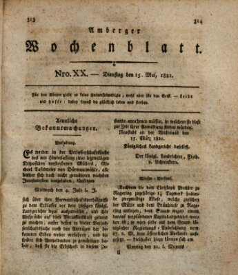 Amberger Wochenblatt (Oberpfälzisches Wochenblat) Dienstag 15. Mai 1821