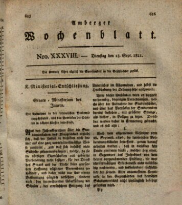 Amberger Wochenblatt (Oberpfälzisches Wochenblat) Dienstag 18. September 1821