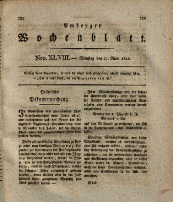 Amberger Wochenblatt (Oberpfälzisches Wochenblat) Dienstag 27. November 1821