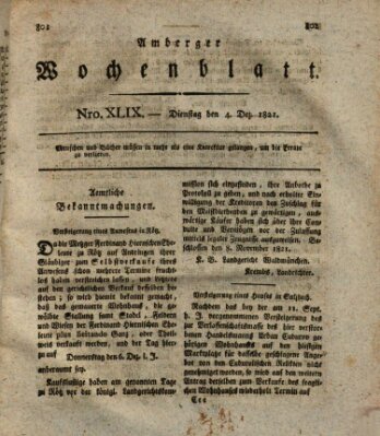 Amberger Wochenblatt (Oberpfälzisches Wochenblat) Dienstag 4. Dezember 1821