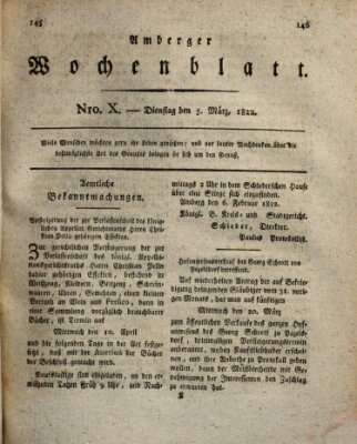 Amberger Wochenblatt (Oberpfälzisches Wochenblat) Dienstag 5. März 1822