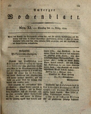 Amberger Wochenblatt (Oberpfälzisches Wochenblat) Dienstag 12. März 1822