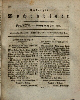 Amberger Wochenblatt (Oberpfälzisches Wochenblat) Dienstag 25. Juni 1822