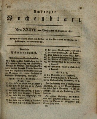 Amberger Wochenblatt (Oberpfälzisches Wochenblat) Dienstag 10. September 1822