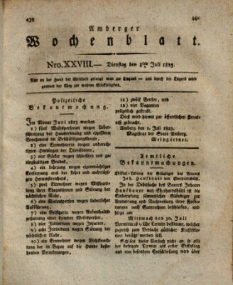 Amberger Wochenblatt (Oberpfälzisches Wochenblat) Dienstag 8. Juli 1823