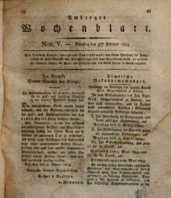 Amberger Wochenblatt (Oberpfälzisches Wochenblat) Dienstag 3. Februar 1824