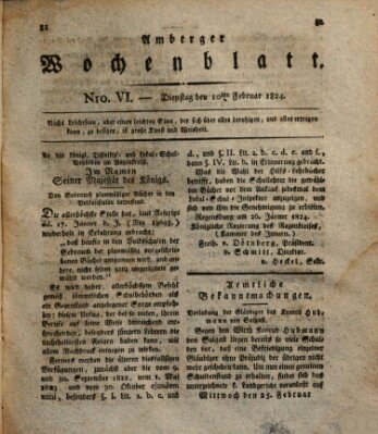 Amberger Wochenblatt (Oberpfälzisches Wochenblat) Dienstag 10. Februar 1824