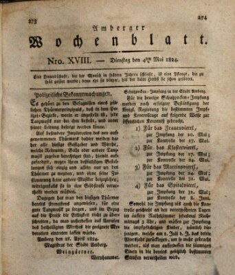 Amberger Wochenblatt (Oberpfälzisches Wochenblat) Dienstag 4. Mai 1824