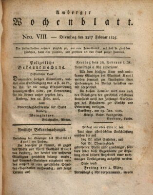 Amberger Wochenblatt (Oberpfälzisches Wochenblat) Dienstag 22. Februar 1825
