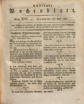Amberger Wochenblatt (Oberpfälzisches Wochenblat) Dienstag 18. April 1826