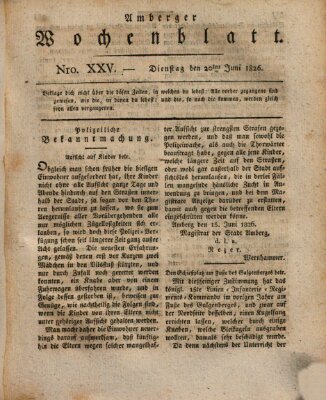 Amberger Wochenblatt (Oberpfälzisches Wochenblat) Dienstag 20. Juni 1826