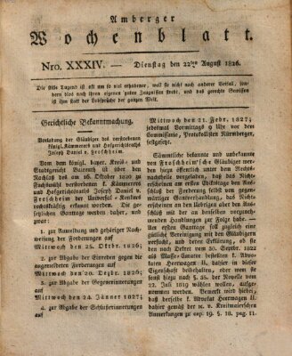 Amberger Wochenblatt (Oberpfälzisches Wochenblat) Dienstag 22. August 1826
