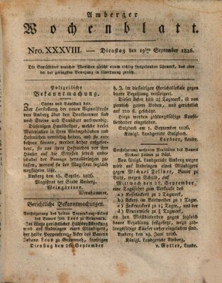 Amberger Wochenblatt (Oberpfälzisches Wochenblat) Dienstag 19. September 1826