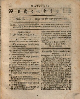 Amberger Wochenblatt (Oberpfälzisches Wochenblat) Dienstag 12. Dezember 1826