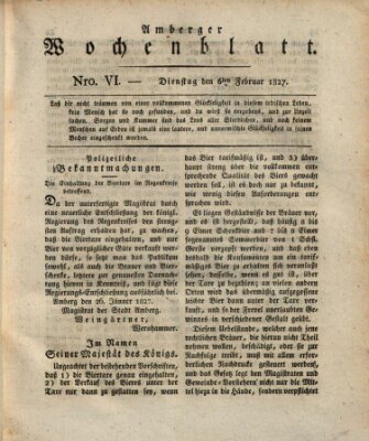 Amberger Wochenblatt (Oberpfälzisches Wochenblat) Dienstag 6. Februar 1827