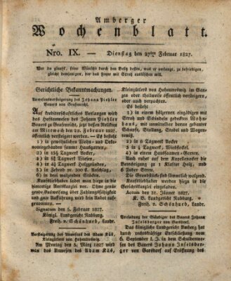 Amberger Wochenblatt (Oberpfälzisches Wochenblat) Dienstag 27. Februar 1827