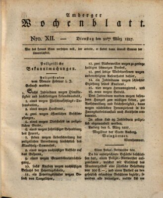 Amberger Wochenblatt (Oberpfälzisches Wochenblat) Dienstag 20. März 1827