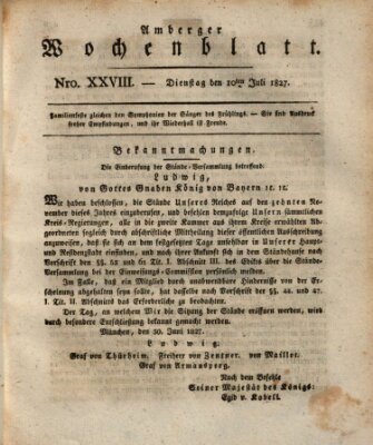 Amberger Wochenblatt (Oberpfälzisches Wochenblat) Dienstag 10. Juli 1827
