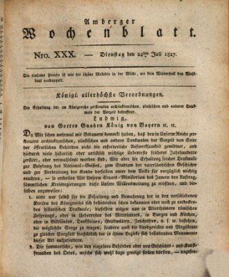 Amberger Wochenblatt (Oberpfälzisches Wochenblat) Dienstag 24. Juli 1827