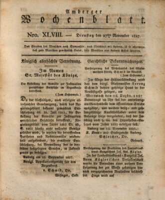 Amberger Wochenblatt (Oberpfälzisches Wochenblat) Dienstag 27. November 1827