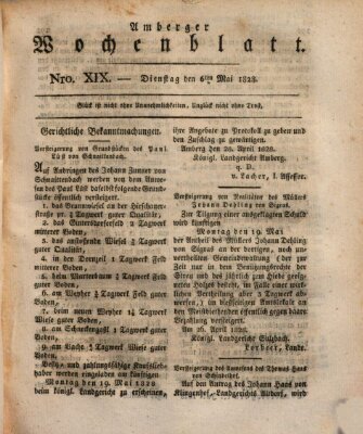 Amberger Wochenblatt (Oberpfälzisches Wochenblat) Dienstag 6. Mai 1828