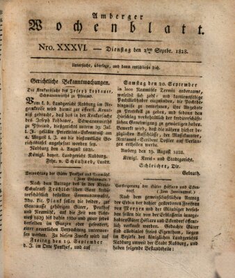 Amberger Wochenblatt (Oberpfälzisches Wochenblat) Dienstag 2. September 1828