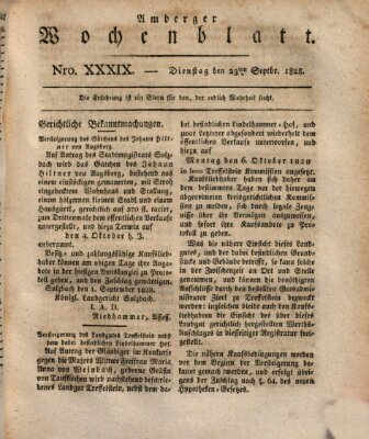 Amberger Wochenblatt (Oberpfälzisches Wochenblat) Dienstag 23. September 1828
