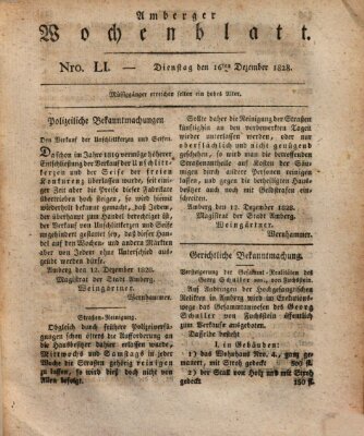 Amberger Wochenblatt (Oberpfälzisches Wochenblat) Dienstag 16. Dezember 1828