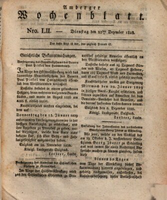 Amberger Wochenblatt (Oberpfälzisches Wochenblat) Dienstag 23. Dezember 1828