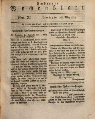 Amberger Wochenblatt (Oberpfälzisches Wochenblat) Dienstag 17. März 1829