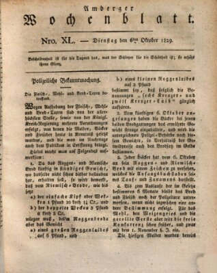 Amberger Wochenblatt (Oberpfälzisches Wochenblat) Dienstag 6. Oktober 1829