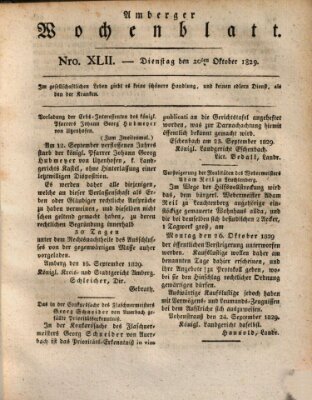 Amberger Wochenblatt (Oberpfälzisches Wochenblat) Dienstag 20. Oktober 1829