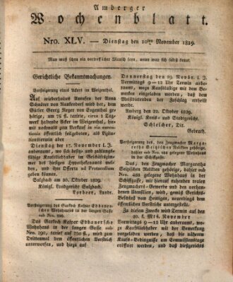 Amberger Wochenblatt (Oberpfälzisches Wochenblat) Dienstag 10. November 1829