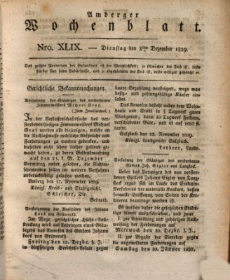 Amberger Wochenblatt (Oberpfälzisches Wochenblat) Dienstag 8. Dezember 1829
