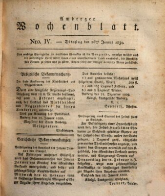Amberger Wochenblatt (Oberpfälzisches Wochenblat) Dienstag 26. Januar 1830