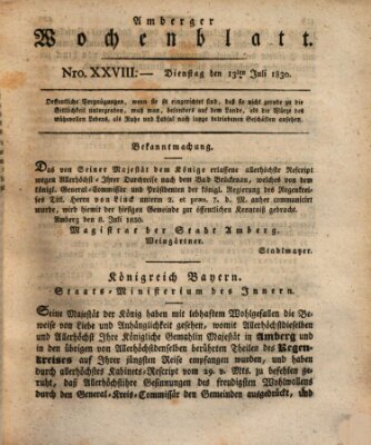 Amberger Wochenblatt (Oberpfälzisches Wochenblat) Dienstag 13. Juli 1830