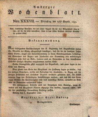 Amberger Wochenblatt (Oberpfälzisches Wochenblat) Dienstag 14. September 1830
