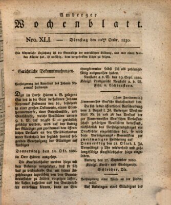 Amberger Wochenblatt (Oberpfälzisches Wochenblat) Dienstag 12. Oktober 1830