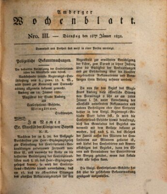 Amberger Wochenblatt (Oberpfälzisches Wochenblat) Dienstag 18. Januar 1831