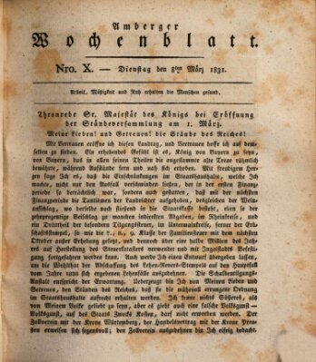 Amberger Wochenblatt (Oberpfälzisches Wochenblat) Dienstag 8. März 1831