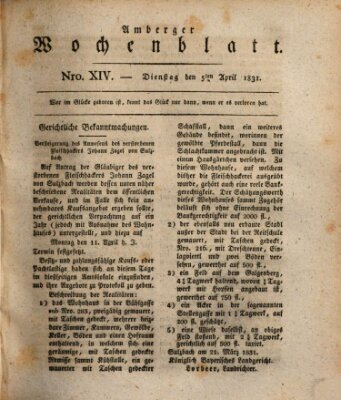 Amberger Wochenblatt (Oberpfälzisches Wochenblat) Dienstag 5. April 1831