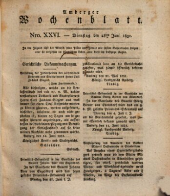 Amberger Wochenblatt (Oberpfälzisches Wochenblat) Dienstag 28. Juni 1831