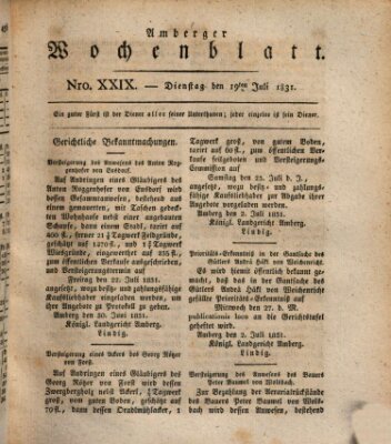 Amberger Wochenblatt (Oberpfälzisches Wochenblat) Dienstag 19. Juli 1831
