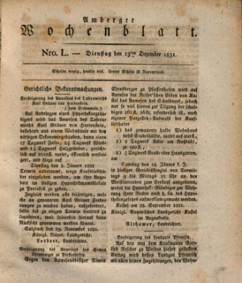 Amberger Wochenblatt (Oberpfälzisches Wochenblat) Dienstag 13. Dezember 1831