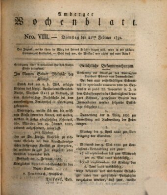 Amberger Wochenblatt (Oberpfälzisches Wochenblat) Dienstag 21. Februar 1832