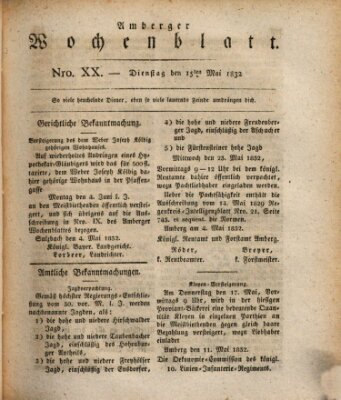 Amberger Wochenblatt (Oberpfälzisches Wochenblat) Dienstag 15. Mai 1832