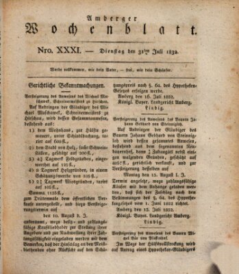 Amberger Wochenblatt (Oberpfälzisches Wochenblat) Dienstag 31. Juli 1832