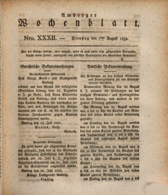 Amberger Wochenblatt (Oberpfälzisches Wochenblat) Dienstag 7. August 1832